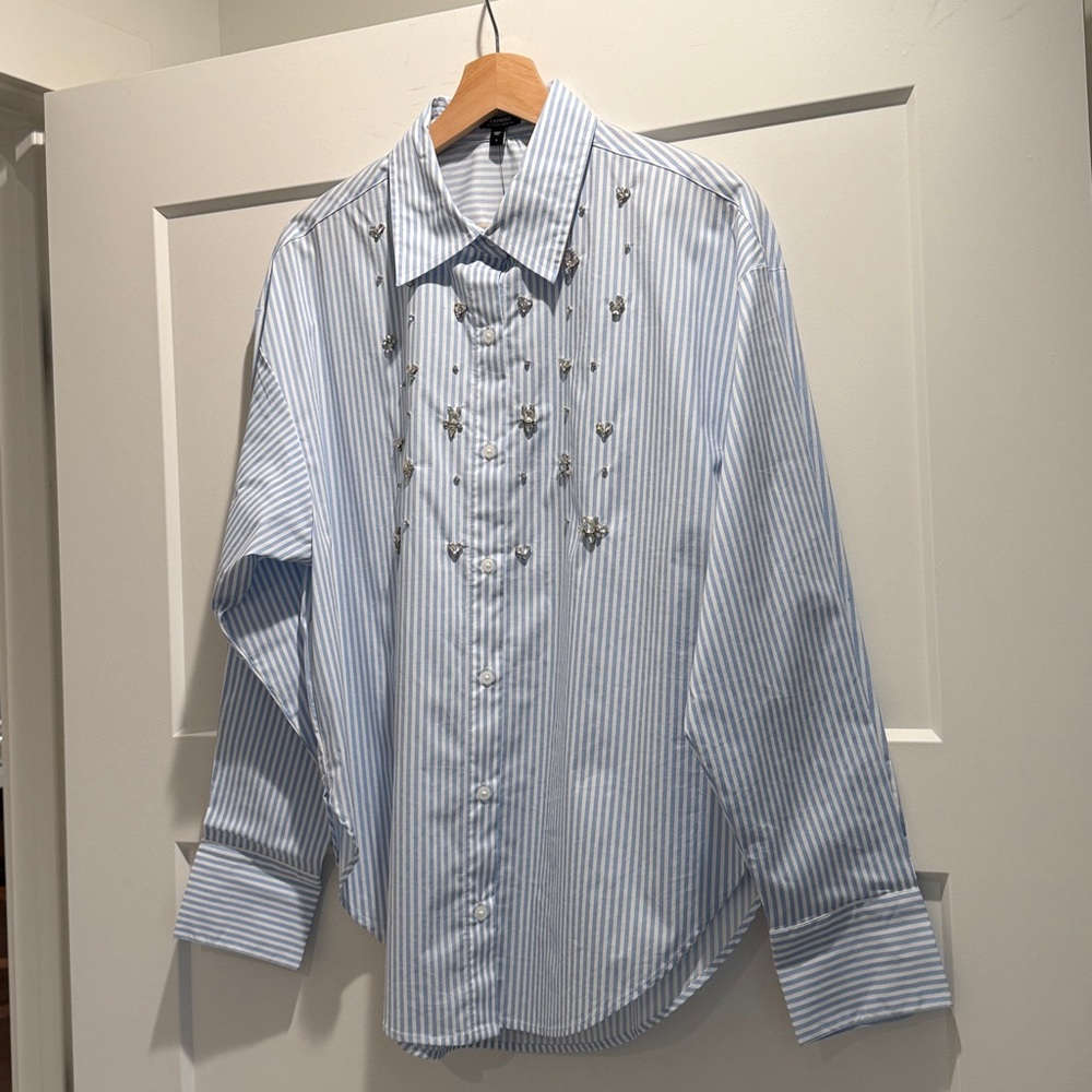 Express Embellished Striped Boyfriend Portofino Shirt in Size S | New With Tags - Picture 10 of 13